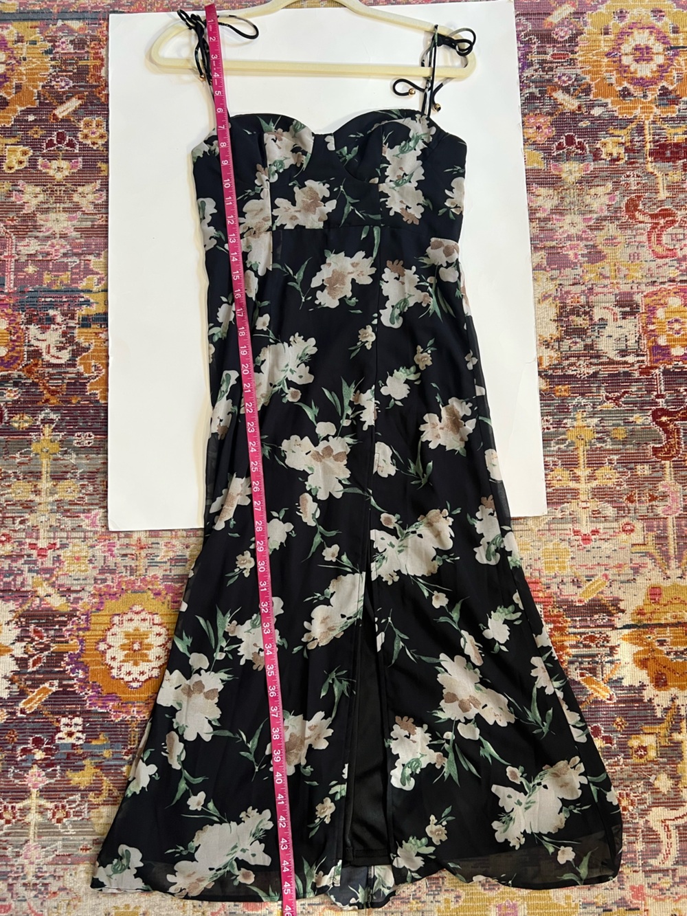 Petal & Pup Meg Bustier Black Midi Dress with Cream Floral Print - Picture 15 of 15